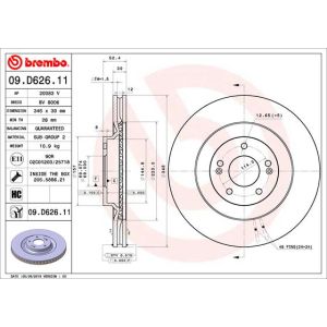 Disco freno BREMBO 09D62611 anteriore, ventilato, altamente carbonizzato, 1 pezzo