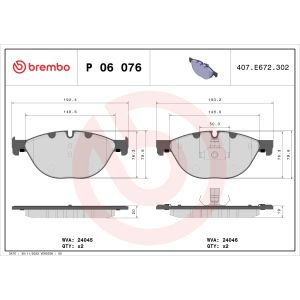 Conjunto de pastilhas de travão BREMBO P 06 076, Frente