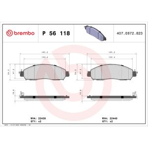 Conjunto de pastilhas de travão BREMBO P 56 118, Frente