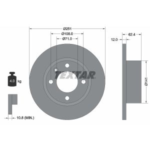 Disque de frein TEXTAR 92076800 arrière, plein, 1 pièce