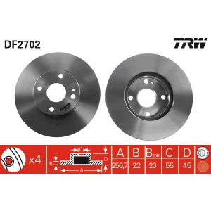 Bromsskiva TRW DF2702 fram, ventilerad, 1 Stycke