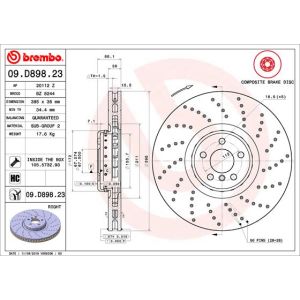 Disco de freno BREMBO 09D89823 frente, ventilado, altamente carbonizado, 1 pieza