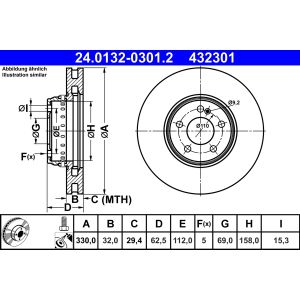 Disco de freno ATE 24.0132-0301.2 vorne, ventilado , altamente carbonizado, 1 Pieza