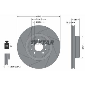 Disco freno TEXTAR 92282205 anteriore, ventilato, geschlitzt, altamente carbonizzato, 1 pezzo