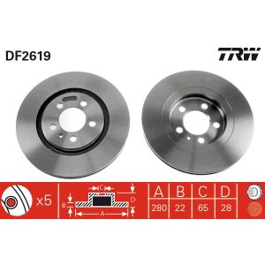 Jarrulevy TRW DF2619 edessä, tuuletettu, 1 kpl