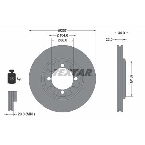 Disco freno TEXTAR 92062700 anteriore, ventilato, 1 pezzo