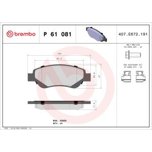 Conjunto de pastilhas de travão BREMBO P 61 081, Frente