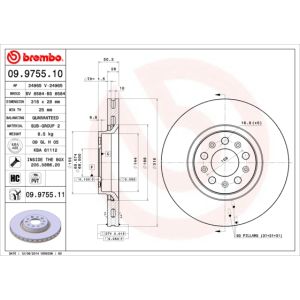 Jarrulevy BREMBO 9975511 etupuolella/tuuletettu/voimakkaasti hiiltynyt/1 kpl