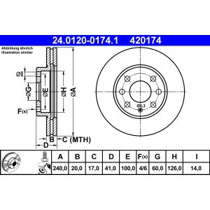 Disco de travão ATE 24.0120-0174.1 frente, ventilado, 1 Peça