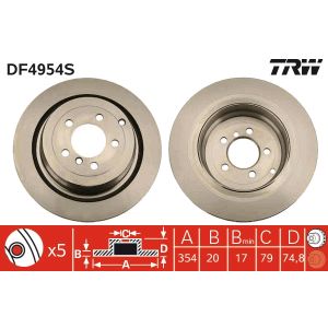 Jarrulevy TRW DF4954S takana, tuuletettu, erittäin hiilihappoinen, 1 kpl