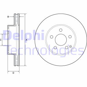 Remschijf DELPHI BG4945C voorkant, geventileerd, sterk verkoold, 2 stuk