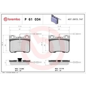 Bremsbelagsatz, Scheibenbremse BREMBO P 61 034