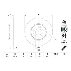 Disco de freno BOSCH 0 986 479 G41 vorne, ventilado , altamente carbonizado, 1 Pieza