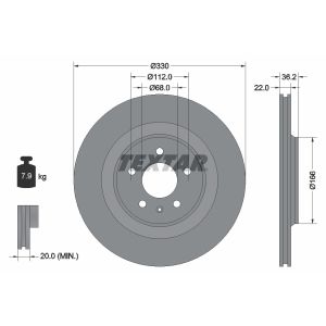 Disco de freno TEXTAR 92160303 hinten, ventilado , 1 Pieza