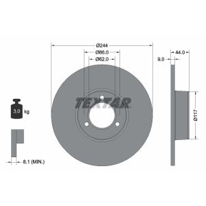 Disco freno TEXTAR 92022100 anteriore, completo, 1 pezzo