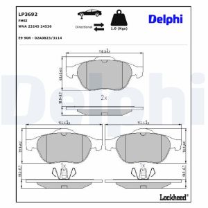 Bromsbeläggssats DELPHI LP3692, fram