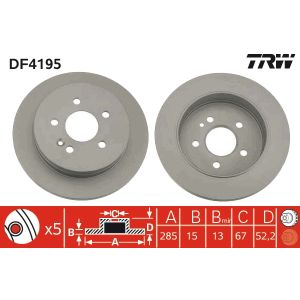 Jarrulevy TRW DF4195 takana, täysi, erittäin hiilihappoinen, 1 kpl