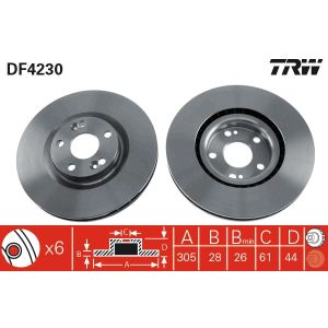 Jarrulevy TRW DF4230 edessä, tuuletettu, 1 kpl