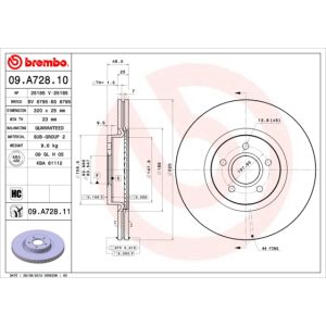 Jarrulevy BREMBO 09A72811 edessä, tuuletettu, erittäin hiilihappoinen, 1 kpl