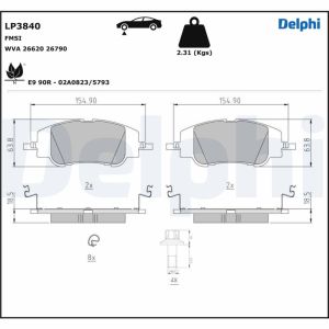 Jeu de plaquettes de frein à disque DELPHI LP3840