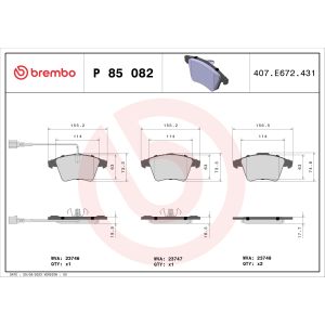 Jeu de plaquettes de frein BREMBO P 85 082, avant