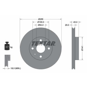 Disco freno TEXTAR 92115603 anteriore, ventilato, 1 pezzo