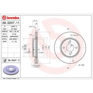 Jarrulevy BREMBO 09D24711 edessä, tuuletettu, 1 Kappale