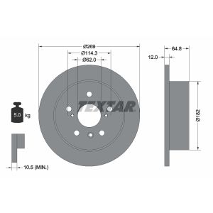 Disque de frein TEXTAR 92139800 à l'arrière, plein, 1 pièce