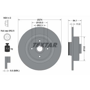 Disque de frein TEXTAR 92223203 à l'arrière, plein, 1 pièce