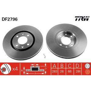 Jarrulevy TRW DF2796 edessä, tuuletettu, 1 kpl