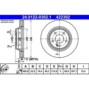 Disco de freno ATE 24.0122-0302.1 volver, ventilado, altamente carbonizado, 1 pieza