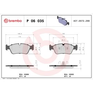 Kit de plaquettes de frein, frein à disque BREMBO P 06 035, Avant