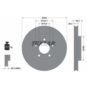 Disco freno TEXTAR 92098900 anteriore, ventilato, 1 pezzo