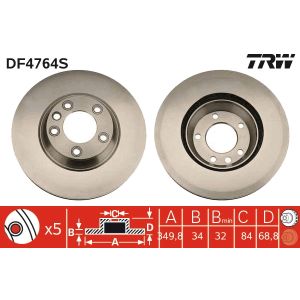 Jarrulevy TRW DF4764S edessä, tuuletettu, erittäin hiilihappoinen, 1 kpl