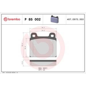 Levyjarrun jarrupalasarja BREMBO P 85 002