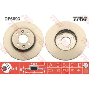 Jarrulevy TRW DF6693 edessä, tuuletettu, 1 kpl