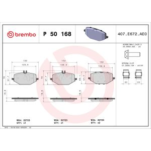 Conjunto de pastilhas de travão BREMBO P 50 168, Traseira