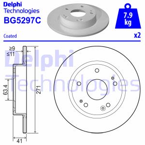 Discos de freno DELPHI BG5297C trasero, macizo, 2 Pieza