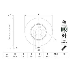 Disco de travão BOSCH 0 986 479 G41 frente, ventilado, altamente carbonizado, 1 Peça