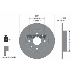 Disque de frein TEXTAR 92096600 à l'arrière, plein, 1 pièce