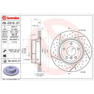 Remschijf BREMBO 09C31521 achter, geventileerd, sleuf, sterk gecarboniseerd, 1 Stuk