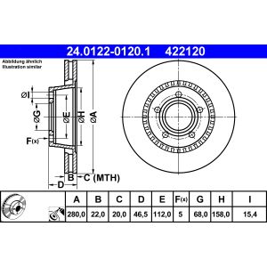 Disco freno ATE 24.0122-0120.1 anteriore, ventilato, altamente carbonizzato, 1 pezzo