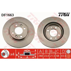 Bremsscheibe TRW DF1663 vorne, belüftet, 1 Stück