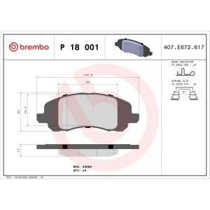 Conjunto de pastilhas de travão BREMBO P 18 001, frente