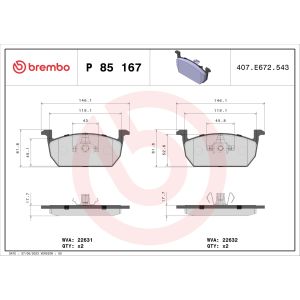 Conjunto de pastilhas de travão BREMBO P 85 167