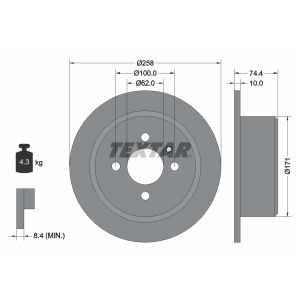 Disque de frein TEXTAR 92038400 à l'arrière, plein, 1 pièce