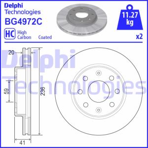 Disco de freno DELPHI BG4972C frente, ventilado, 2 pieza