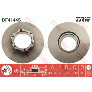 Disque de frein TRW DF4144S, 1 pièce