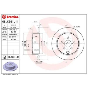 Remschijf BREMBO 08C66111 achter, volledig, 1 Stuk