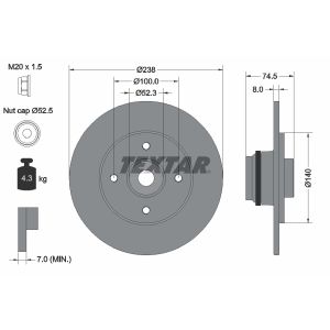 Disque de frein TEXTAR 92154003 arrière, plein, 1 pièce